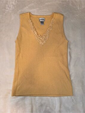 Vintage Chico's Yellow Sleeveless V-Neck Knit Tank Size 0